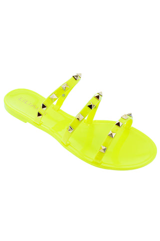 JELLY SLIP ON FLAT OPEN SANDAL WITH STUDS