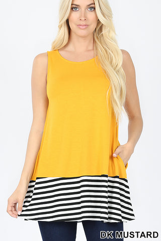 STRIPED SOLID CONTRAST SLEEVELESS SET